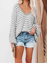 Load image into Gallery viewer, Striped Drop Shoulder V-Neck Sweater