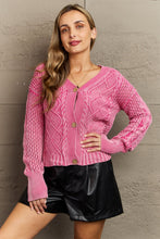 Load image into Gallery viewer, HEYSON Soft Focus Full Size Wash Cable Knit Cardigan in Fuchsia