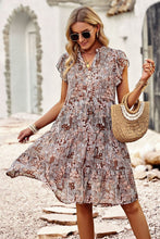 Load image into Gallery viewer, Floral Flutter Sleeve Notched Neck Tiered Dress