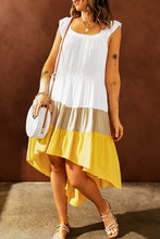 Load image into Gallery viewer, Color Block Ruffle Hem Tiered High-Low Dress