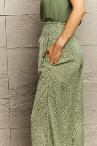 Smocked Waist Wide Leg Printed Long Pants