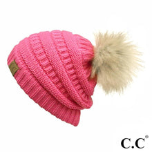 Load image into Gallery viewer, C.C faux fur pom beanie