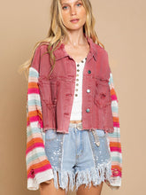 Load image into Gallery viewer, Distressed Striped Long Sleeve Denim Jacket