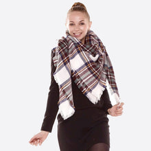 Load image into Gallery viewer, Ivory Plaid blanket scarf