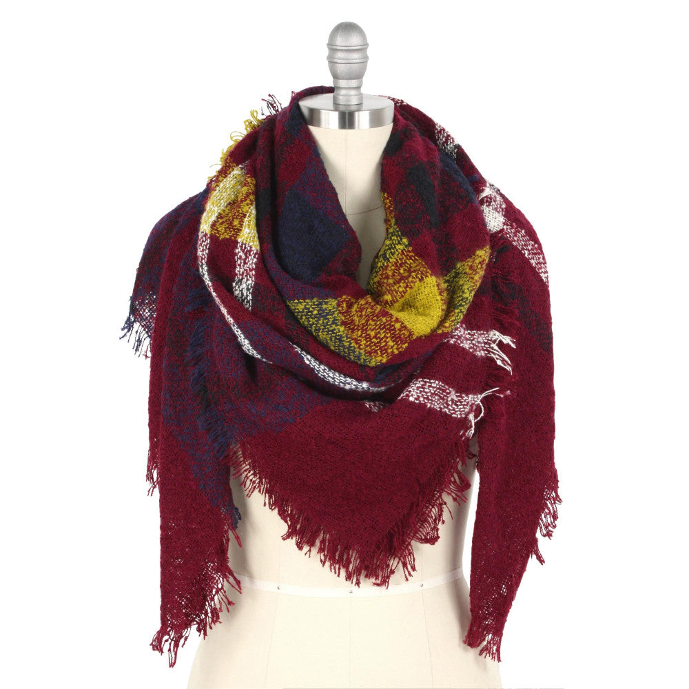 Burgundy Plaid print blanket scarf