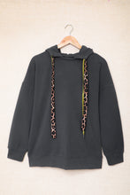 Load image into Gallery viewer, Leopard Print Drawstring Dropped Shoulder Hoodie