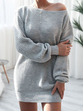 Load image into Gallery viewer, Rib-Knit Balloon Sleeve Boat Neck Sweater Dress