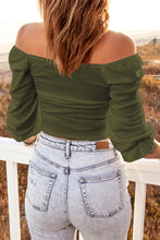 Load image into Gallery viewer, Drawstring Detail Flounce Sleeve Off-Shoulder Crop Top