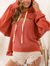 Load image into Gallery viewer, Cutout Drawstring Drop Shoulder Hoodie