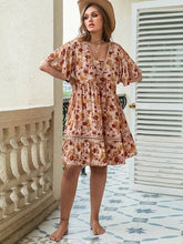 Load image into Gallery viewer, Plus Size Floral Crochet Flutter Sleeve Dress