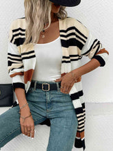 Load image into Gallery viewer, Striped Open Front Drop Shoulder Cardigan