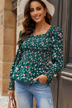 Load image into Gallery viewer, Floral Smocked Square Neck Peplum Blouse