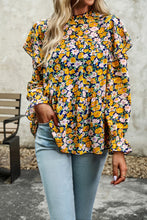 Load image into Gallery viewer, Printed Round Neck Flounce Sleeve Blouse