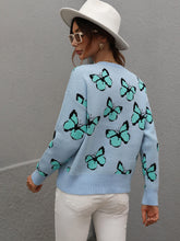 Load image into Gallery viewer, Woven Right Butterfly Dropped Shoulder Crewneck Sweater