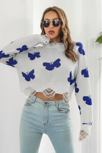 Load image into Gallery viewer, Printed Round Neck Ribbed Long Sleeve Sweater