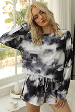 Load image into Gallery viewer, Tie-Dye Round Neck Top and Shorts Lounge Set