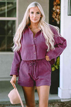 Load image into Gallery viewer, Buttoned Long Sleeve Top and Shorts Set