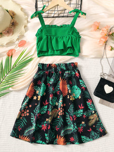 Layered Cami and Floral Skirt Set