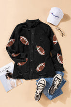 Load image into Gallery viewer, Sequin Football Patch Snap Down Distressed Jacket