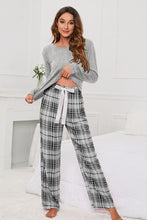 Load image into Gallery viewer, Round Neck Long Sleeve Top and Bow Plaid Pants Lounge Set