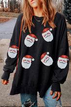 Load image into Gallery viewer, Sequin Santa Round Neck Slit Sweatshirt