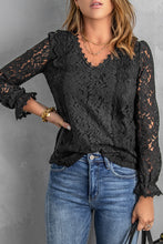 Load image into Gallery viewer, Lace Crochet V-Neck Flounce Sleeve Top