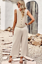 Load image into Gallery viewer, Buttoned Round Neck Tank and Wide Leg Pants Set