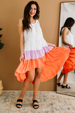Load image into Gallery viewer, Color Block Ruffle Hem Tiered High-Low Dress