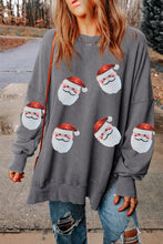 Load image into Gallery viewer, Sequin Santa Round Neck Slit Sweatshirt