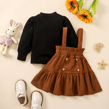 Load image into Gallery viewer, Puff Sleeve Round Neck Top and Buttoned Overall Dress Set
