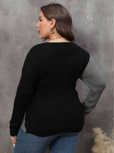 Load image into Gallery viewer, Plus Size Two-Tone Surplice Neck Sweater