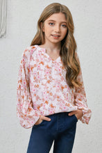Load image into Gallery viewer, Girls Printed Notched Neck Puff Sleeve Blouse