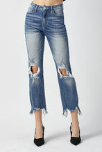 Load image into Gallery viewer, RISEN High Waist Distressed Frayed Hem Cropped Straight Jeans