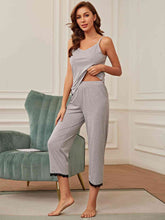 Load image into Gallery viewer, V-Neck Lace Trim Slit Cami and Pants Pajama Set