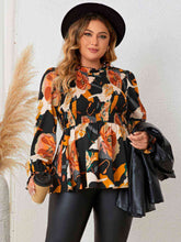 Load image into Gallery viewer, Plus Size Elastic Detail Long Sleeve Floral Babydoll Top