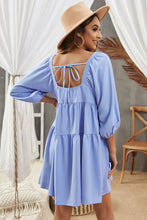 Load image into Gallery viewer, Square Neck Tie Back Tiered Dress