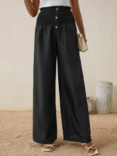 Load image into Gallery viewer, High Smocked Waist Buttoned Relax Fit Long Pants