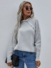 Load image into Gallery viewer, Button Detail Frill Neck Rib-Knit Sweater