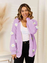 Load image into Gallery viewer, Flower Dropped Shoulder Open Front Cardigan