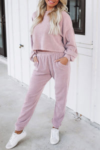 Round Neck Lantern Sleeve Top and Pocketed Pants Set