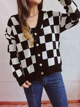 Load image into Gallery viewer, Checkered Open Front Button Up Cardigan