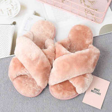 Load image into Gallery viewer, Faux Fur Crisscross Strap Slippers