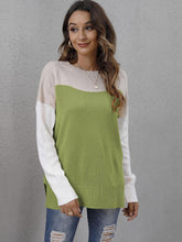 Load image into Gallery viewer, Color Block Round Neck Dropped Shoulder Sweater