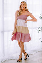 Load image into Gallery viewer, Color Block Tie Shoulder Tiered Dress