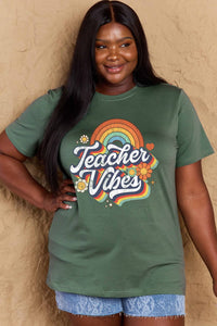 Simply Love Full Size TEACHER VIBES Graphic Cotton T-Shirt