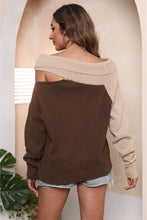 Load image into Gallery viewer, Asymmetrical Long Sleeve Two-Tone Cutout Sweater