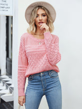 Load image into Gallery viewer, Round Neck Openwork Long Sleeve Sweater