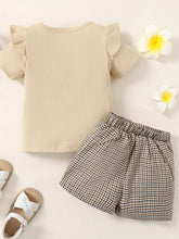 Load image into Gallery viewer, Ribbed Round Neck Short Sleeve Top and Plaid Shorts Set