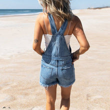 Load image into Gallery viewer, Mid-Waist Straight-Leg Denim Overall shorts