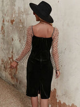 Load image into Gallery viewer, Polka Dot Mesh Long Sleeve Ruffle Trim Dress